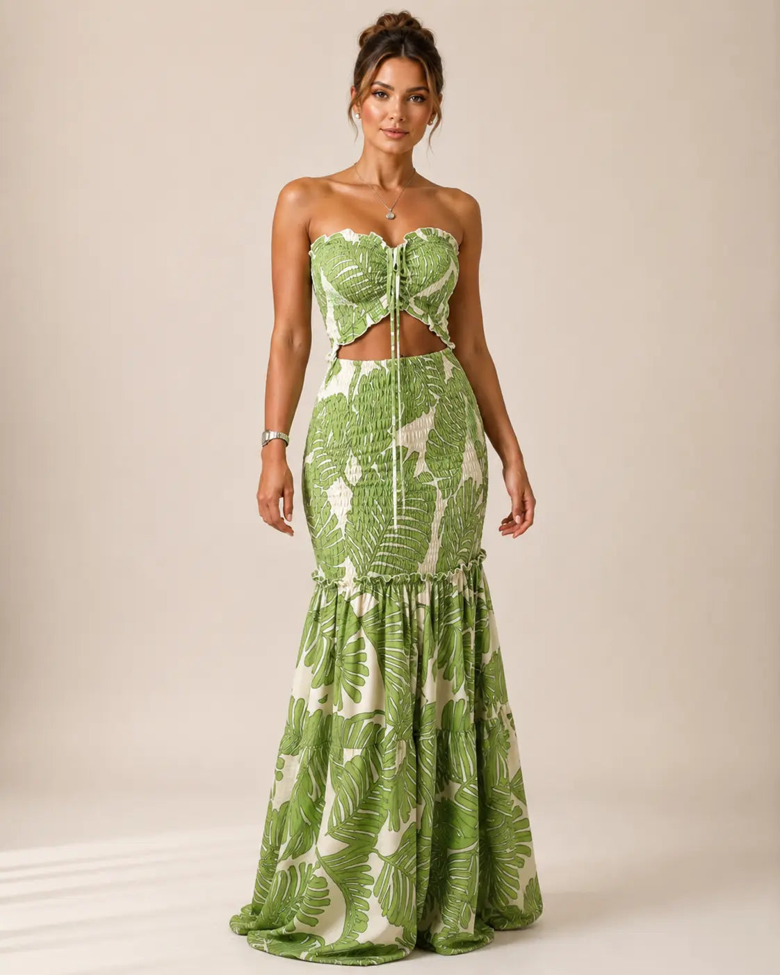 Alessia | Tropical Maxi Dress – Palm Green | The Bellemont Sisters Australia