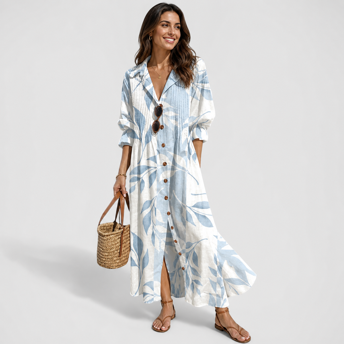 Women's Floral Maxi Dress – Light Blue | The Bellemont Sisters Australia