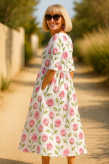 Eliza | Relaxed Midi Dress – White Pink (Almost gone) | The Bellemont Sisters Australia