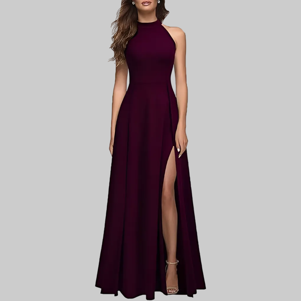 Blake | Women's Formal Evening Maxi Dress With Side Slit – Burgundy | The Bellemont Sisters Australia