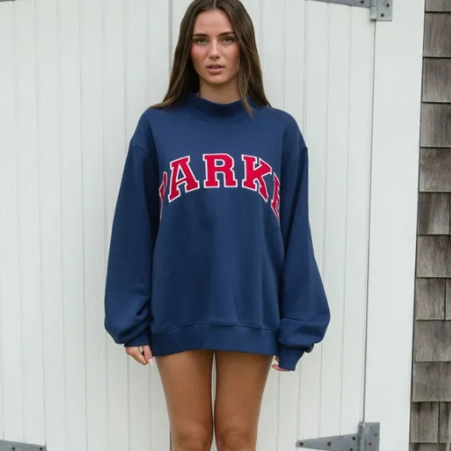 Varsity Sweatshirts and Hoodies – Navy with Red Letters | The Bellemont Sisters Australia