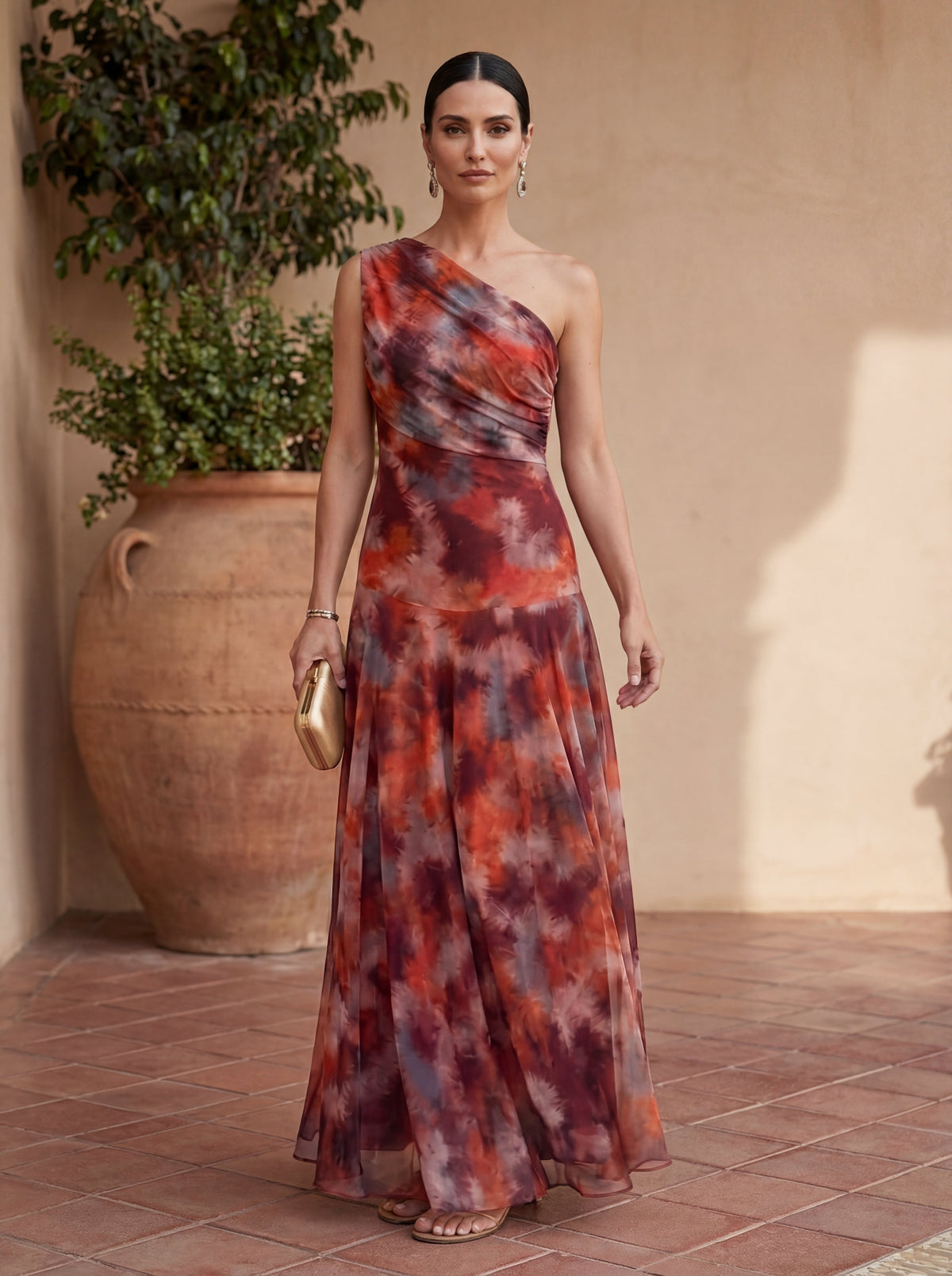 Uma | Flowing wide dress with elegant design – Marbled Red | The Bellemont Sisters Australia