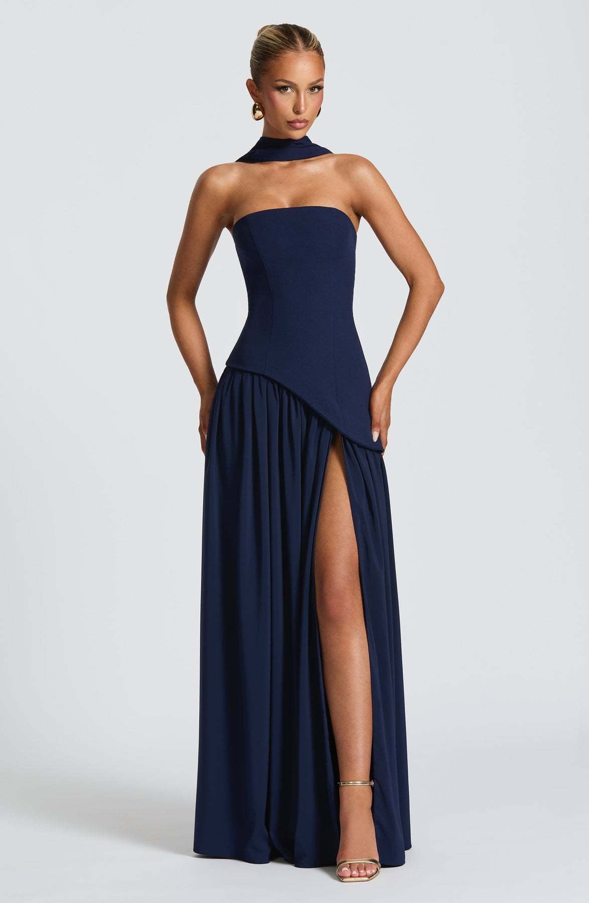Valentina - Backless Split Dress – Dark Blue | The Bellemont Sisters Australia