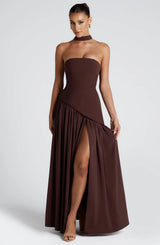 Valentina - Backless Split Dress – Brown | The Bellemont Sisters Australia