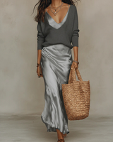 Elena | Satin Midi Dress with Included Sweater – Gray | The Bellemont Sisters Australia