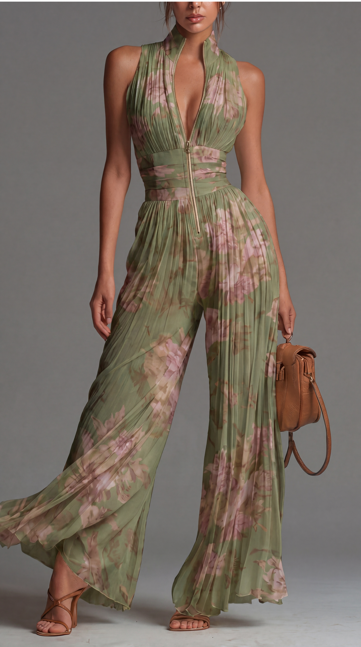 Sandra – Pleated Floral Chiffon Jumpsuit | The Bellemont Sisters Australia