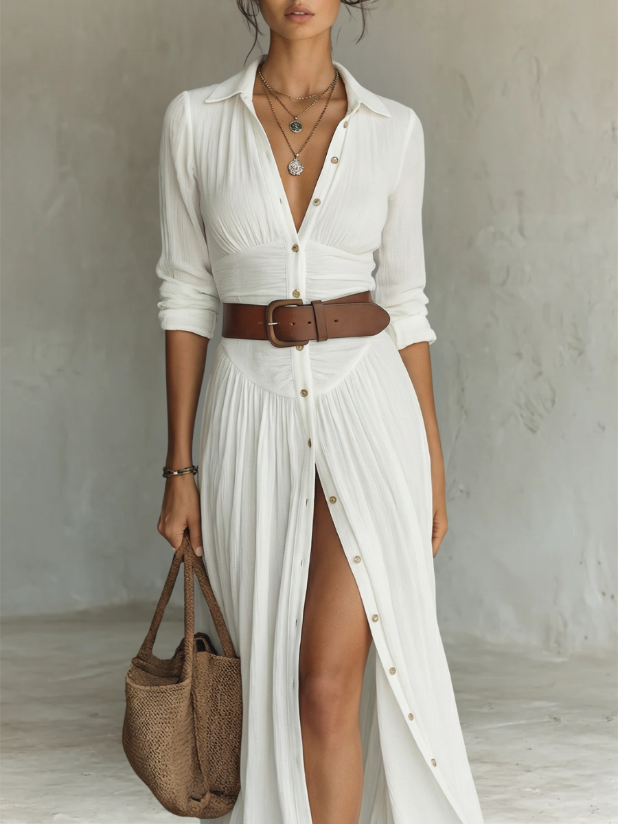 Pamela - Long Maxi Dress with Notched Collar and Long Sleeves for Women | The Bellemont Sisters Australia