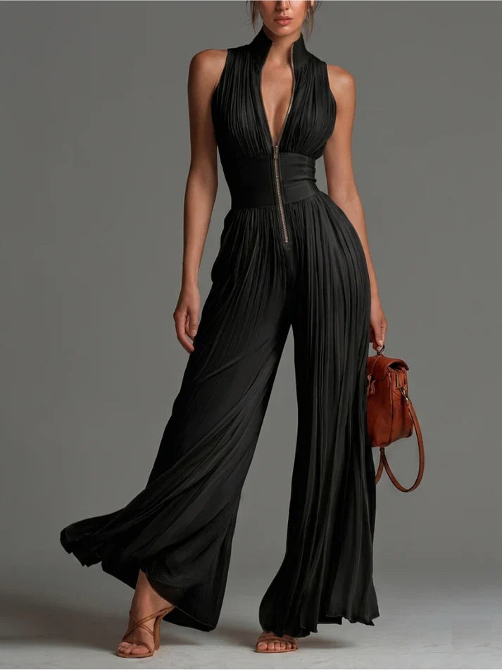 Mia – Pleated Chiffon Jumpsuit for Women – Black | The Bellemont Sisters Australia