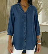 Abigail™ Elegant Denim Blouse – Dark Blue | The Bellemont Sisters Australia
