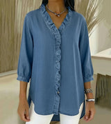 Abigail™ Elegant Denim Blouse – Blue | The Bellemont Sisters Australia