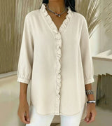 Abigail™ Elegant Denim Blouse – Apricot | The Bellemont Sisters Australia