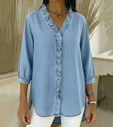 Abigail™ Elegant Denim Blouse – Light Blue | The Bellemont Sisters Australia