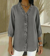 Abigail™ Elegant Denim Blouse – Gray | The Bellemont Sisters Australia