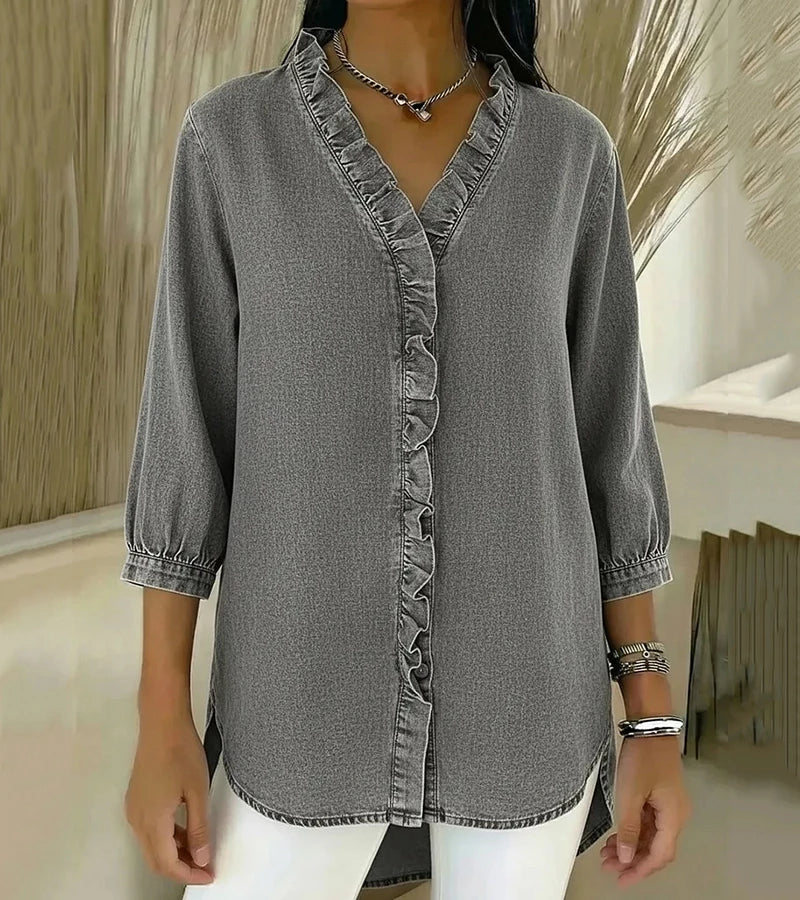 Abigail™ Elegant Denim Blouse – Gray | The Bellemont Sisters Australia