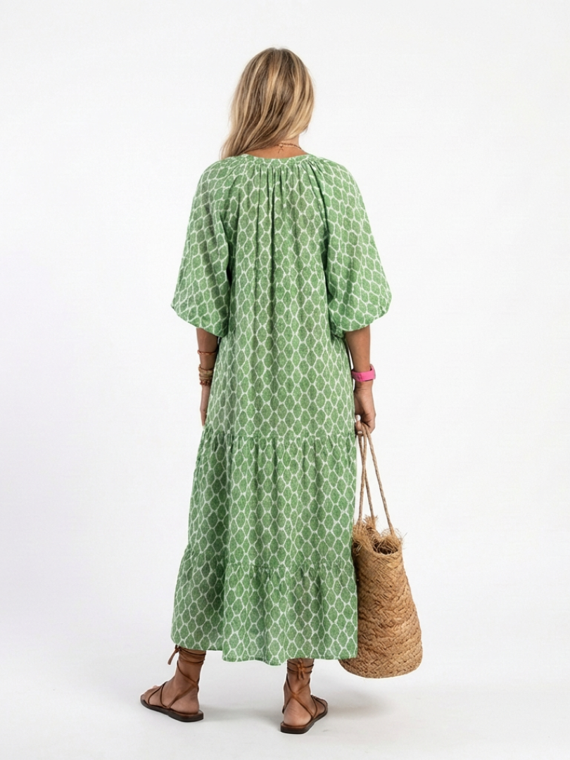 Apolline | Three Quarter Sleeve V Neck Patterned Midi Dress | The Bellemont Sisters Australia