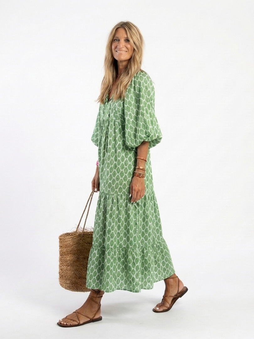 Apolline | Three Quarter Sleeve V Neck Patterned Midi Dress | The Bellemont Sisters Australia