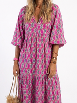 Apolline | Three Quarter Sleeve V Neck Patterned Midi Dress | The Bellemont Sisters Australia