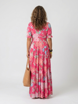 Ione | Short Sleeve V Neck Floral Midi Dress | The Bellemont Sisters Australia