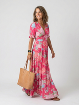 Ione | Short Sleeve V Neck Floral Midi Dress | The Bellemont Sisters Australia