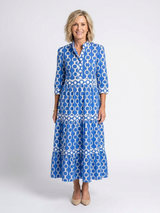 Ysolde | Three Quarter Sleeve Chain Pattern Midi Dress – Blue | The Bellemont Sisters Australia