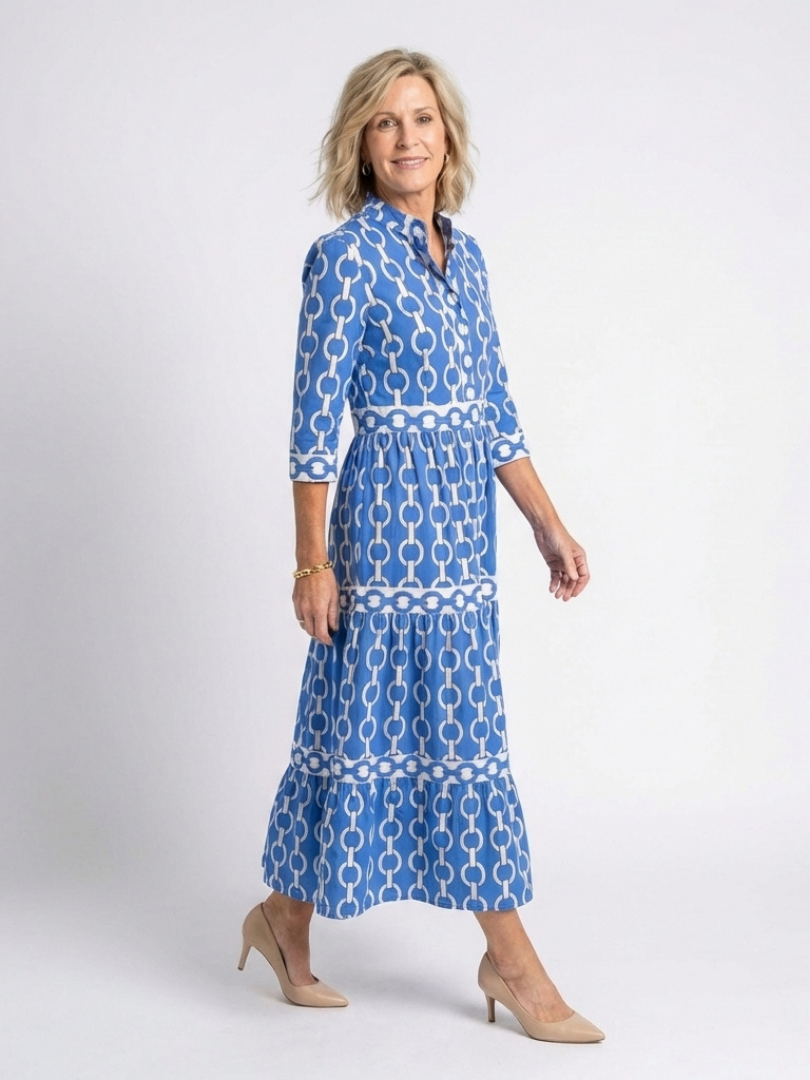 Ysolde | Three Quarter Sleeve Chain Pattern Midi Dress | The Bellemont Sisters Australia