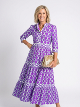 Ysolde | Three Quarter Sleeve Chain Pattern Midi Dress – Purple | The Bellemont Sisters Australia