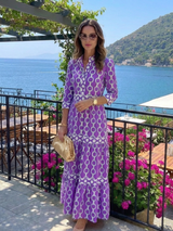 Ysolde | Three Quarter Sleeve Chain Pattern Midi Dress | The Bellemont Sisters Australia