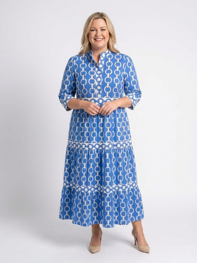 Ysolde | Three Quarter Sleeve Chain Pattern Midi Dress | The Bellemont Sisters Australia