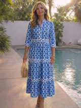 Ysolde | Three Quarter Sleeve Chain Pattern Midi Dress | The Bellemont Sisters Australia