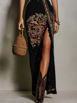 Bohemian-Style Printed Dress with Deep V-Neck and High Slit | The Bellemont Sisters Australia