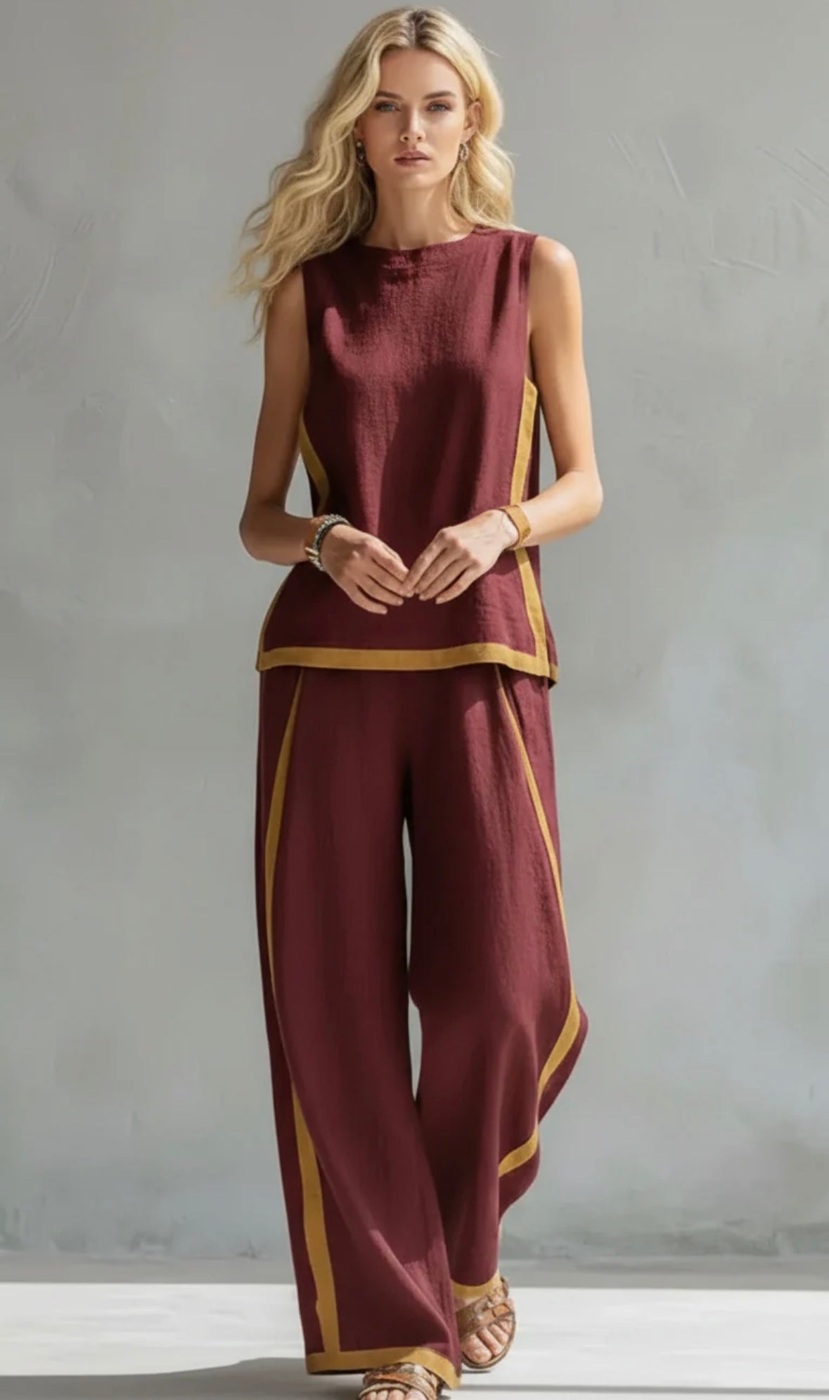 Marlene | Elegant Wide Leg Two Piece Summer Set – Burgundy | The Bellemont Sisters Australia