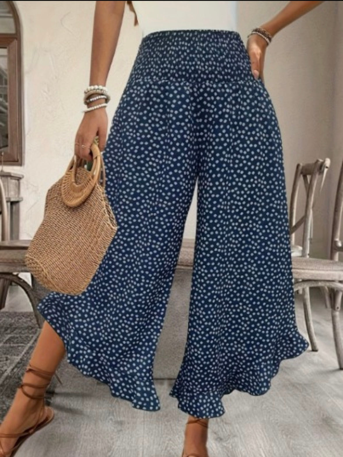 Ana - Women’s Flowy High Waist Wide-Leg Pants – Navy blue | The Bellemont Sisters Australia