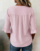 Janet | V-Neck Blouse with Wooden Buttons and Ruffled Sleeves | The Bellemont Sisters Australia