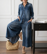 Saylor - Vintage Washed Soft Cotton Denim Jumpsuit with Button Closure | The Bellemont Sisters Australia