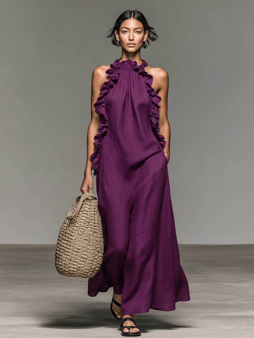 Women's Minimalist Linen-blend Sleeveless Maxi Dress – Purple | The Bellemont Sisters Australia