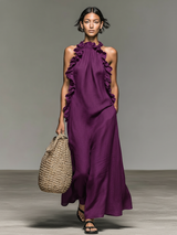 Women's Minimalist Linen-blend Sleeveless Maxi Dress – Purple | The Bellemont Sisters Australia
