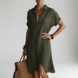 Genevieve - Premium Midi Shirt Dress – Army Green | The Bellemont Sisters Australia