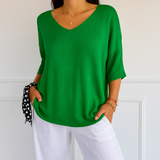 Clara | Women V Neck Short Sleeve Sweater – Green | The Bellemont Sisters Australia