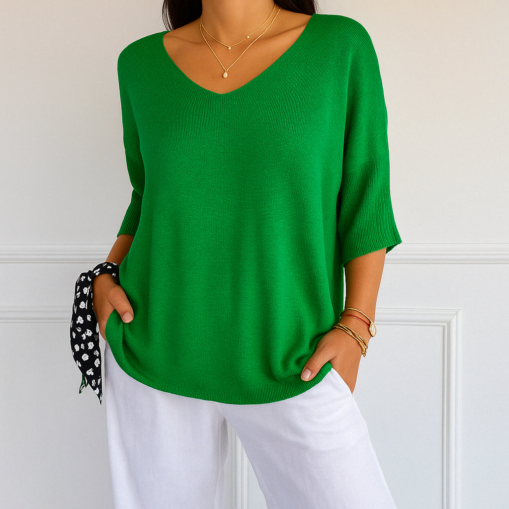 Clara | Women V Neck Short Sleeve Sweater – Green | The Bellemont Sisters Australia