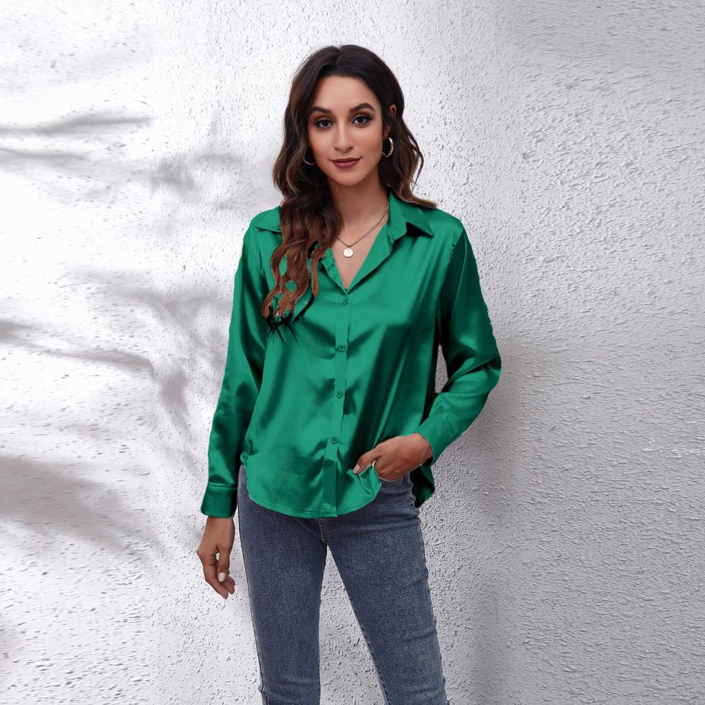 Sydney | Women’s Casual Workwear Loose Fit Satin Blouses – Green | The Bellemont Sisters Australia