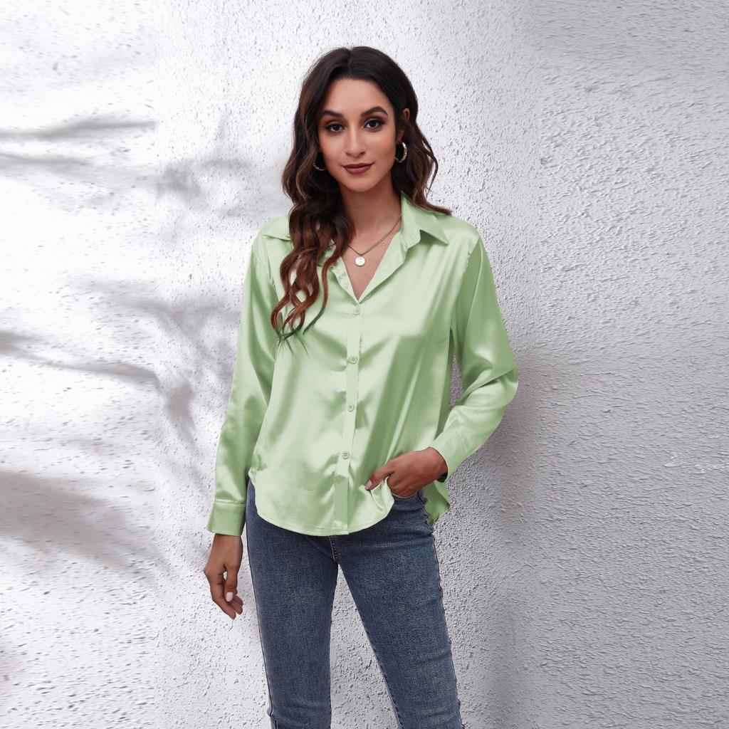 Sydney | Women’s Casual Workwear Loose Fit Satin Blouses – Light Green | The Bellemont Sisters Australia
