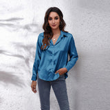 Sydney | Women’s Casual Workwear Loose Fit Satin Blouses – Blue | The Bellemont Sisters Australia