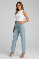 Katherine | Women’s High-Waist Shimmer Straight-Leg Jeans | The Bellemont Sisters Australia