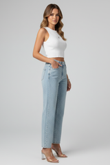 Katherine | Women’s High-Waist Shimmer Straight-Leg Jeans | The Bellemont Sisters Australia