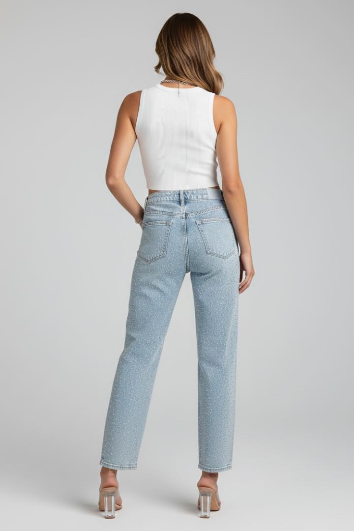 Katherine | Women’s High-Waist Shimmer Straight-Leg Jeans | The Bellemont Sisters Australia