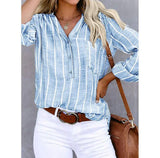 Mia | Women Summer Striped Casual Blouse – Light Blue | The Bellemont Sisters Australia