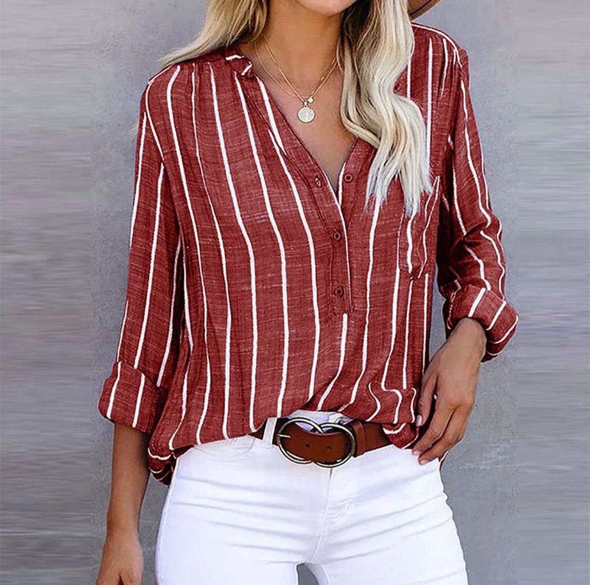 Mia | Women Summer Striped Casual Blouse – Red | The Bellemont Sisters Australia