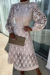 Eloah™ | Elegant Lace Midi Dress – Apricot | The Bellemont Sisters Australia