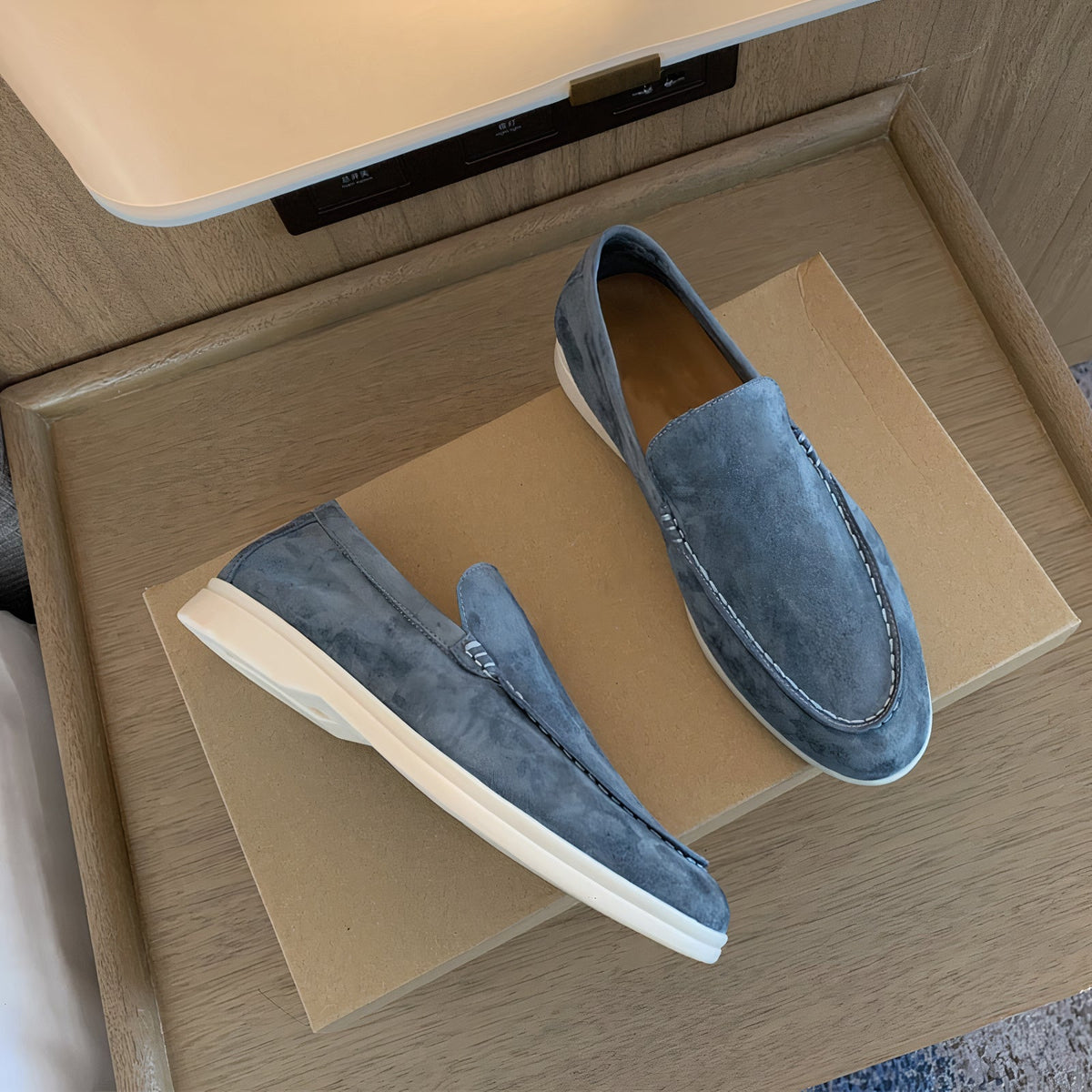 Harold | Elegant Suede Loafers – Light Blue | The Bellemont Sisters Australia