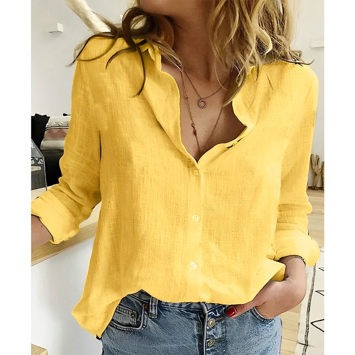 Makayla | Women Relaxed Fit Button Down Blouse – Yellow | The Bellemont Sisters Australia
